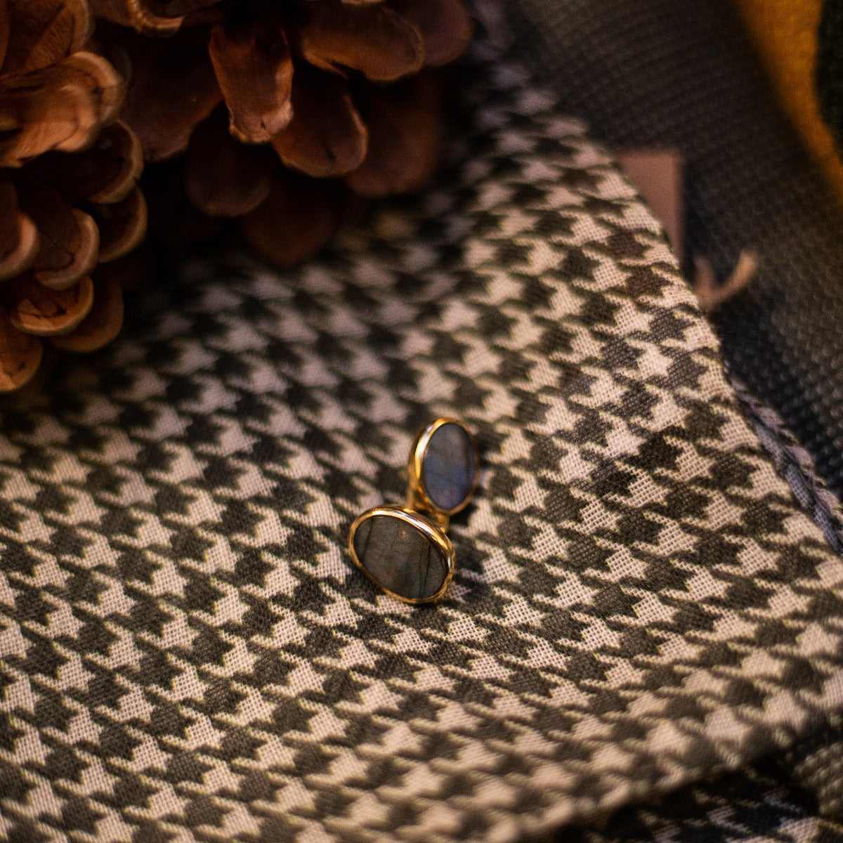 Gold Cufflinks With Labradorite Stone