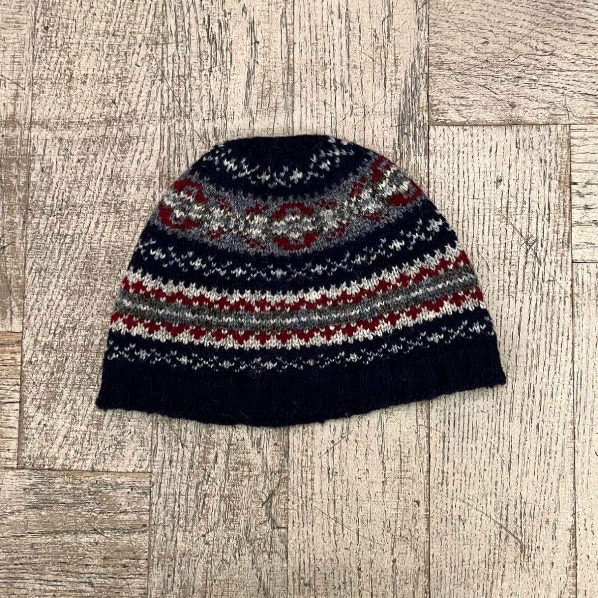 Fair Isle Knitted Beanie Hat In Navy