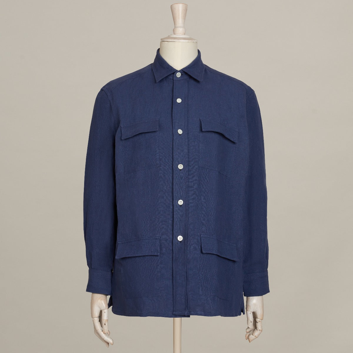 Linen Safari Overshirt In Dark Blue