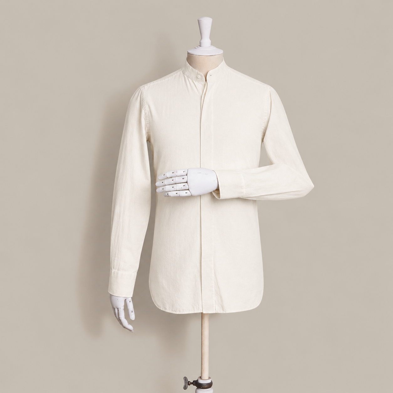 100 Hands For Anderson & Sheppard Handmade Collarless Chambray Shirt In White