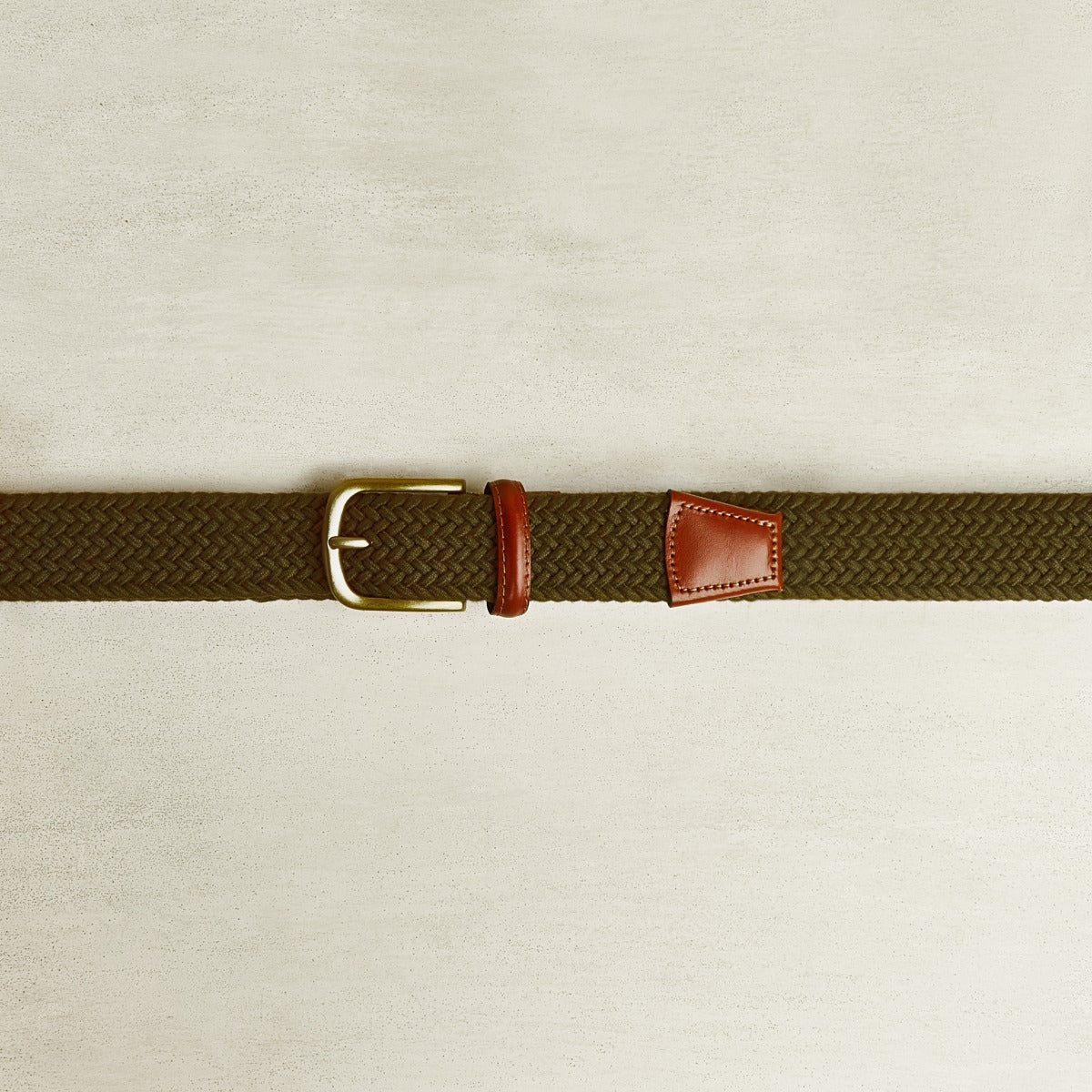 Cotton Elastic Woven Belt In Khaki