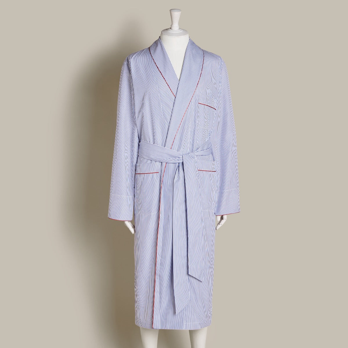 Cotton Striped Dressing Gown In Navy