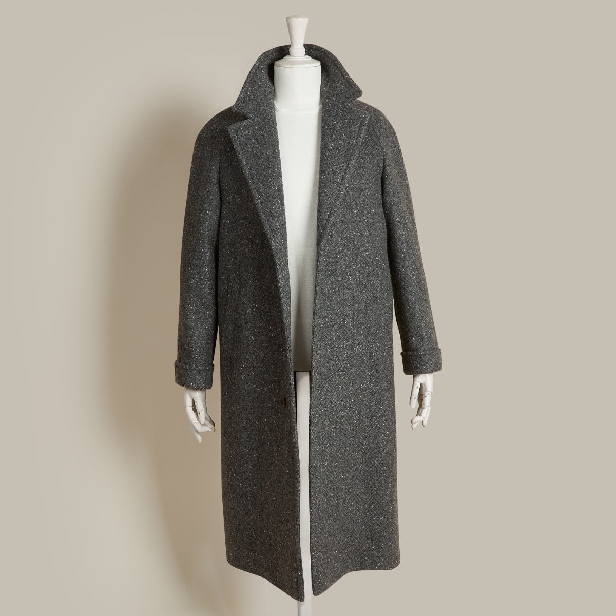 Handwoven Donegal Woollen Coat In Dark Grey