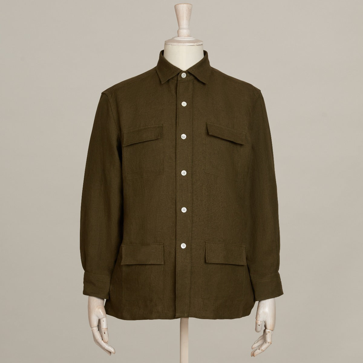 Linen Safari Overshirt In Khaki