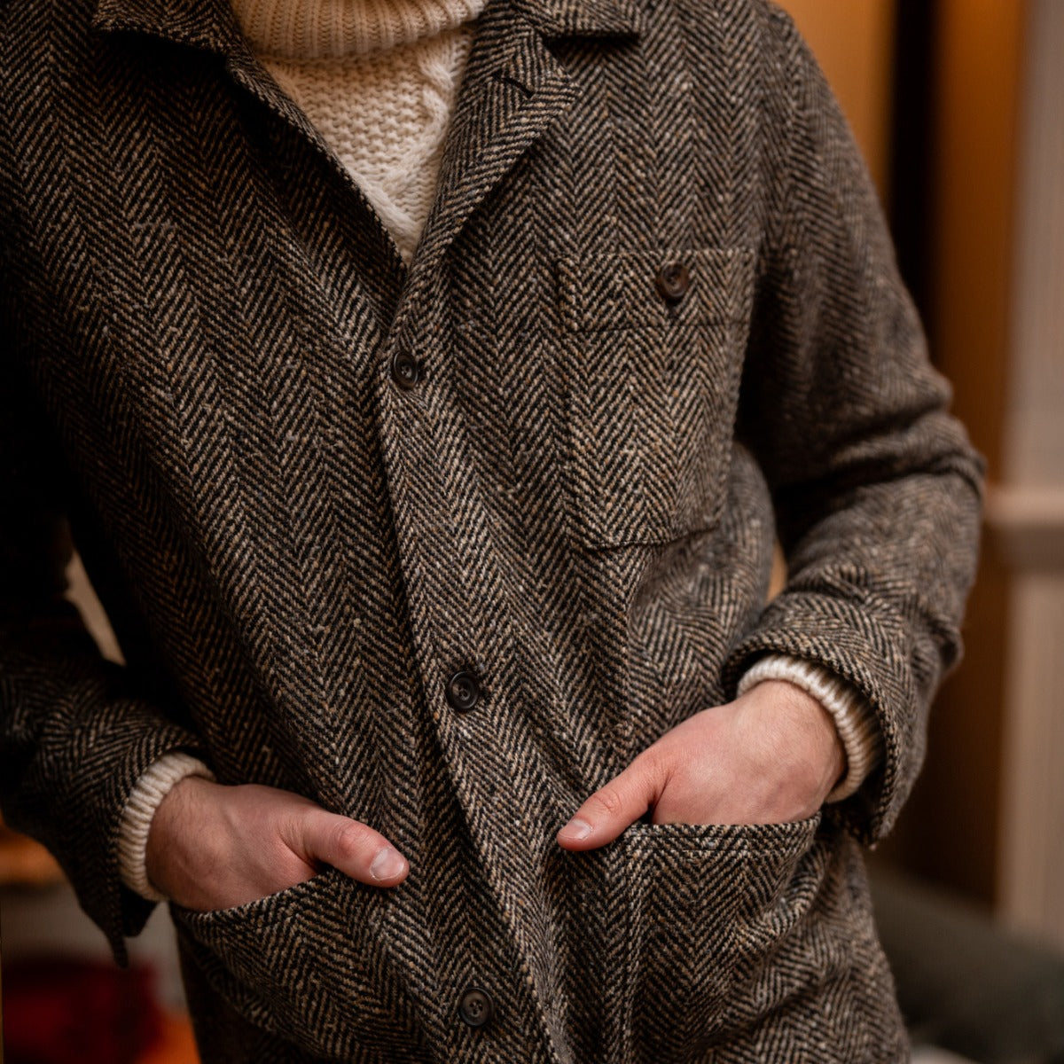 Artisan Woven Herringbone Jacket No. 2 In Light Brown