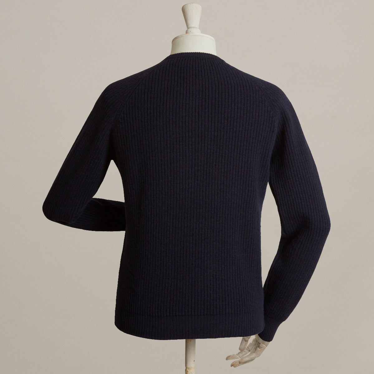 Navy Merino Wool Ribbed Crew Neck Sweater