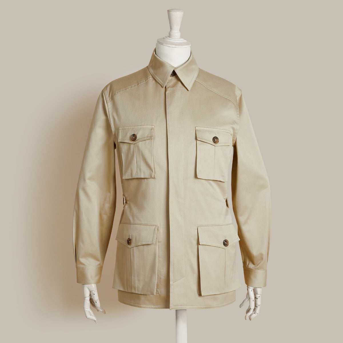 Six Pocket Lightweight Cotton Travel Jacket In Putty