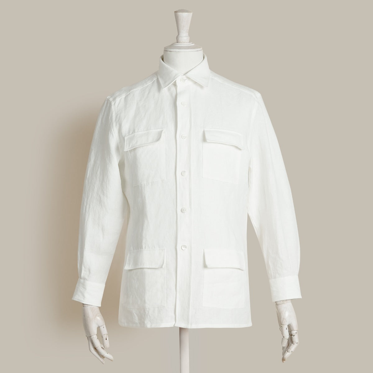 Linen Safari Overshirt In Off White