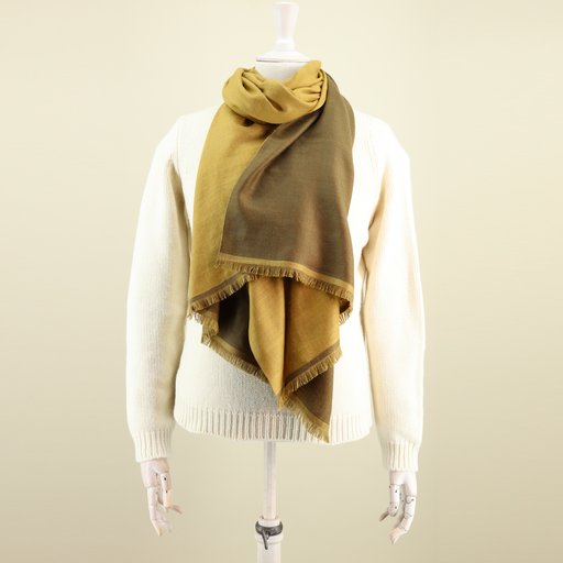 Double Sided Cashmere Scarf In Khaki And Yellow