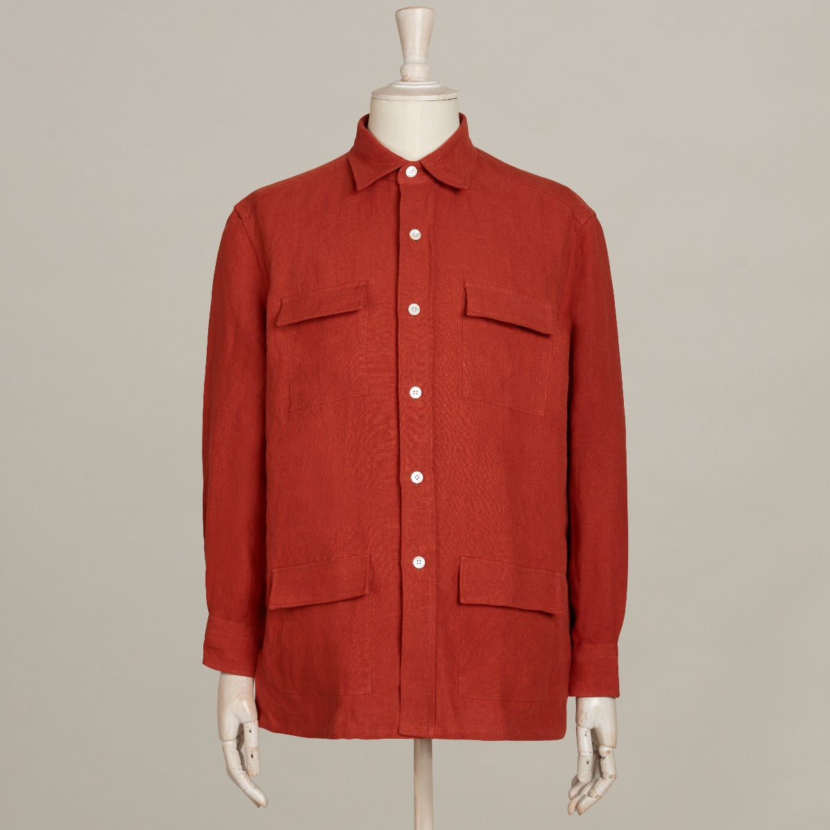 Linen Safari Overshirt In Brick