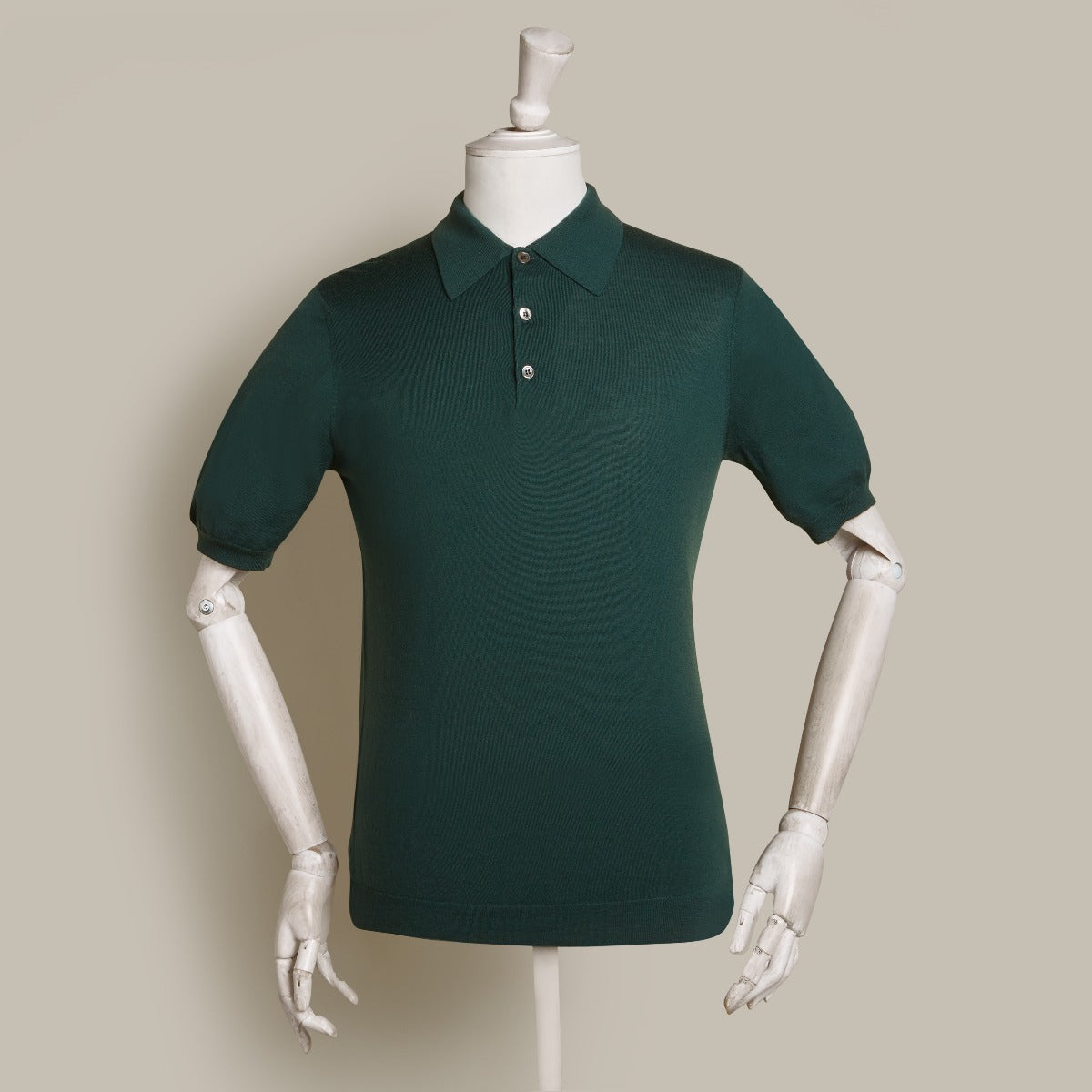 Short Sleeve Lightweight Merino Polo Shirt In Dark Green