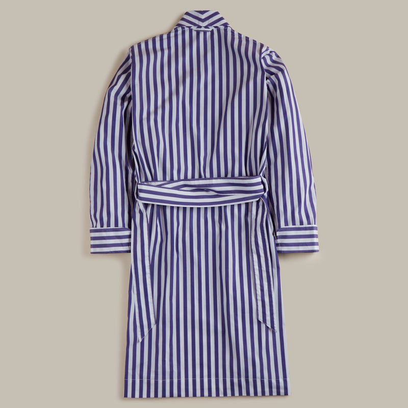 George Cortina For Anderson & Sheppard Wide Stripe Robe in Blue