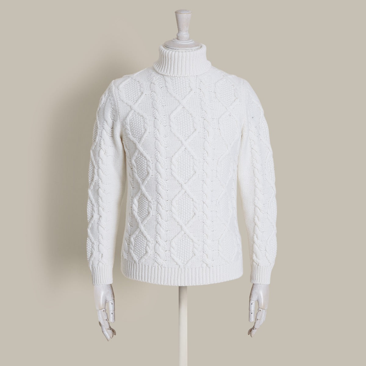 Woollen Aran Roll Neck In Cream