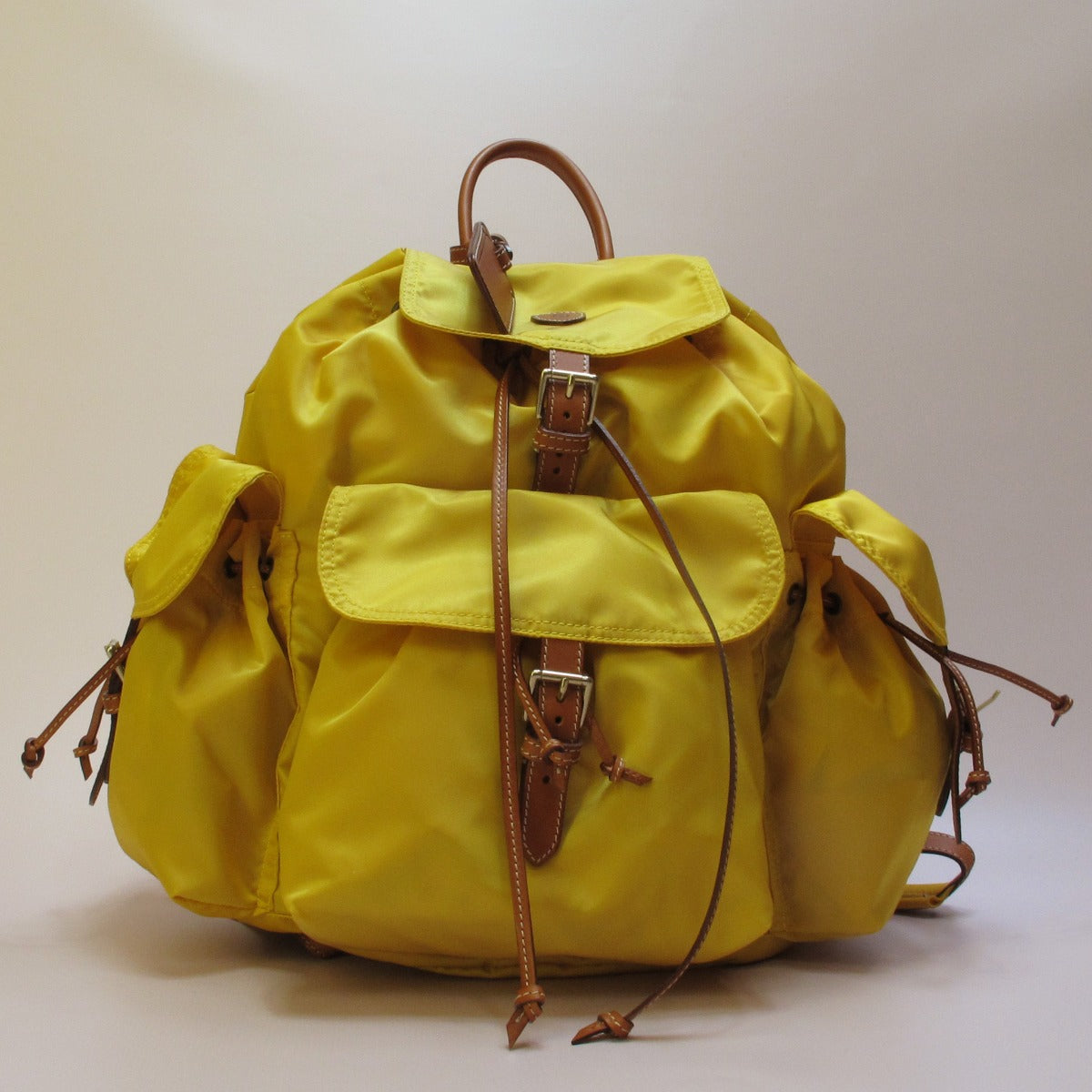 Leather Trimmed Nylon Backpack In Yellow