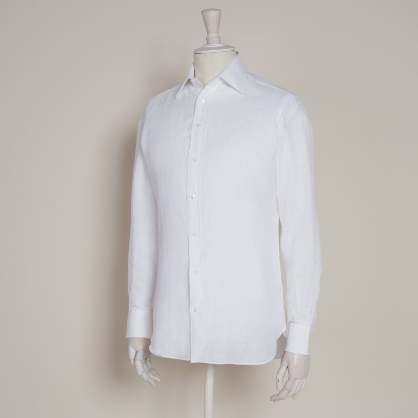 Formal linen shirt in optic white | Anderson & Sheppard Shop