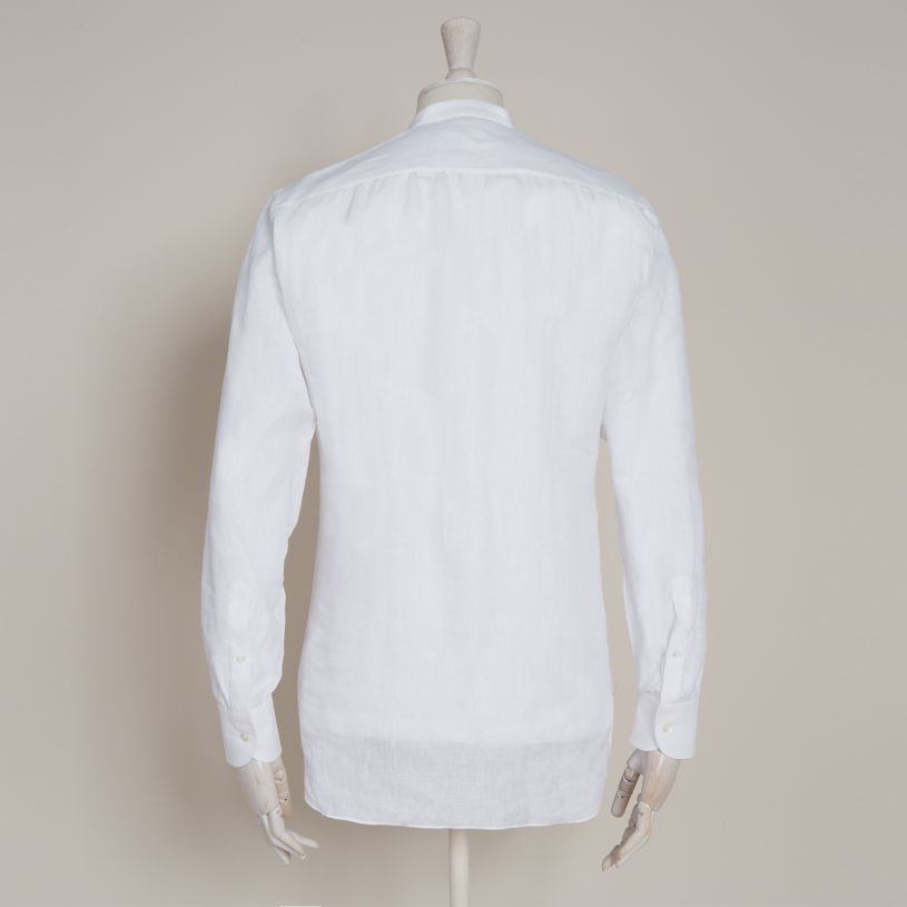 Collarless five button front linen shirt in Optic White | Anderson ...