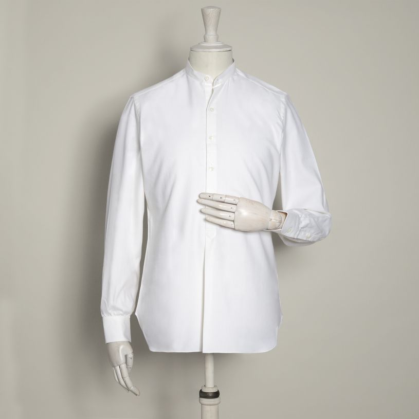 Collarless five button cotton front shirt in White | Anderson ...