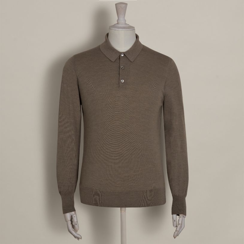 Lightweight merino polo shirt in Taupe | Anderson & Sheppard Shop