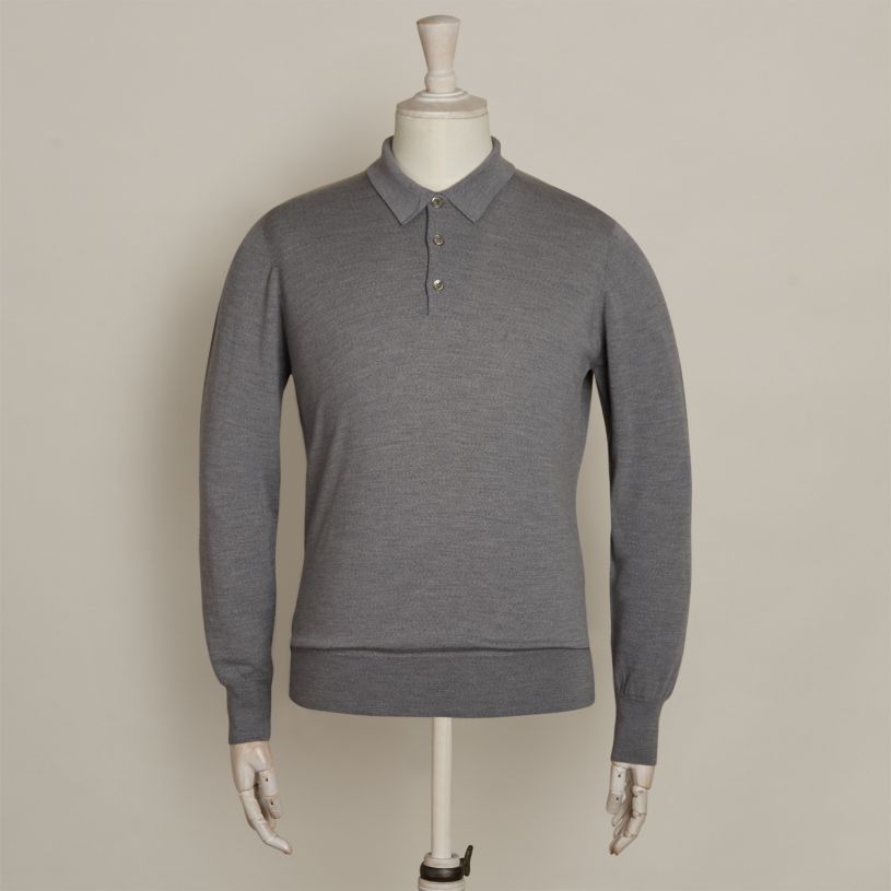 Lightweight merino polo shirt in Grey | Anderson & Sheppard Shop