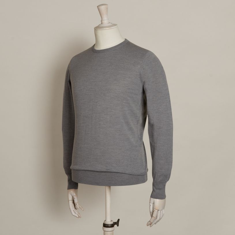 Lightweight merino wool crew neck sweater in Grey | Anderson & Sheppard ...
