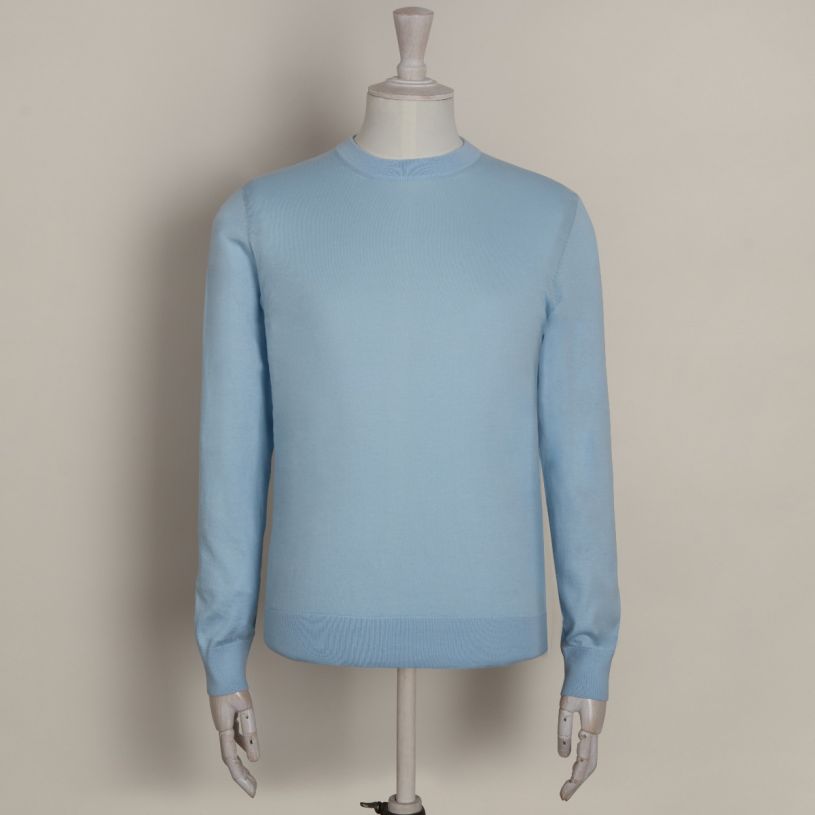 Sea island cotton sweater in Sky | Anderson & Sheppard Shop