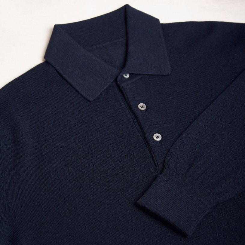 Wool and Cashmere Polo Shirt in Navy | Anderson & Sheppard Shop