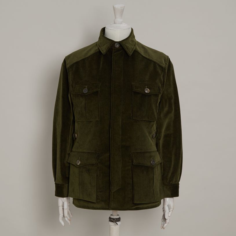 Wale cord travel jacket in Dark Olive | Anderson & Sheppard Shop