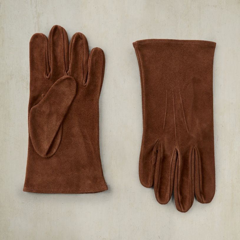Vintage Dark Brown Suede Gloves