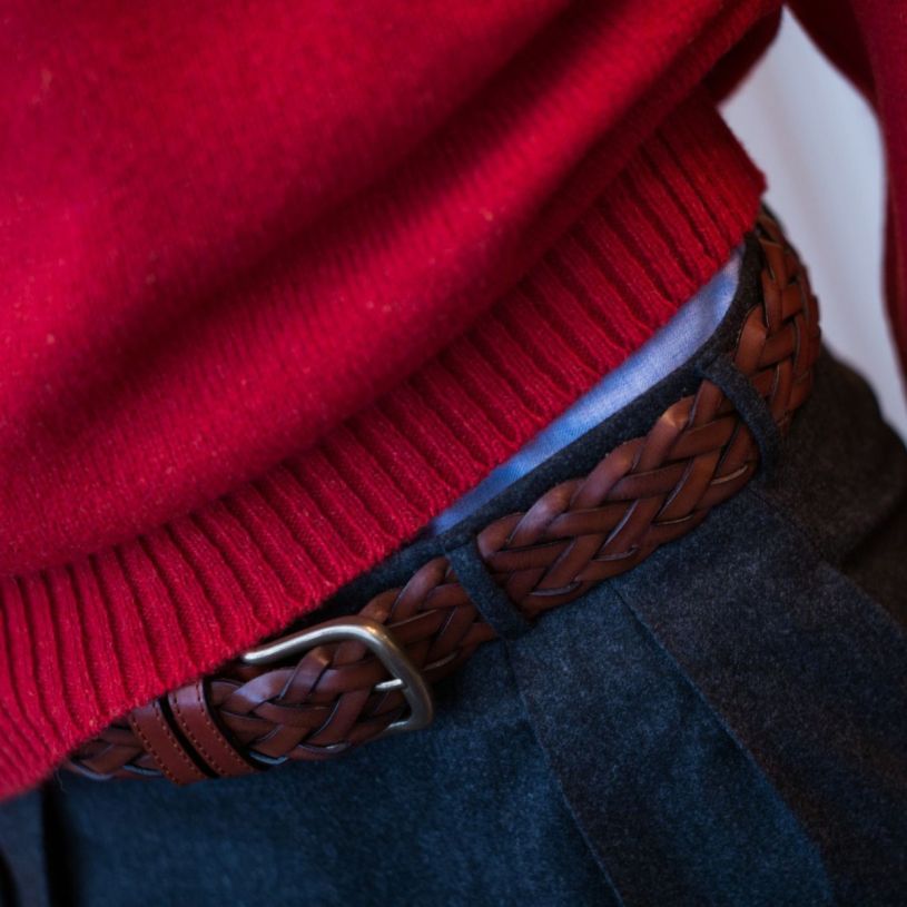 WOVEN LEATHER BELT - Brown