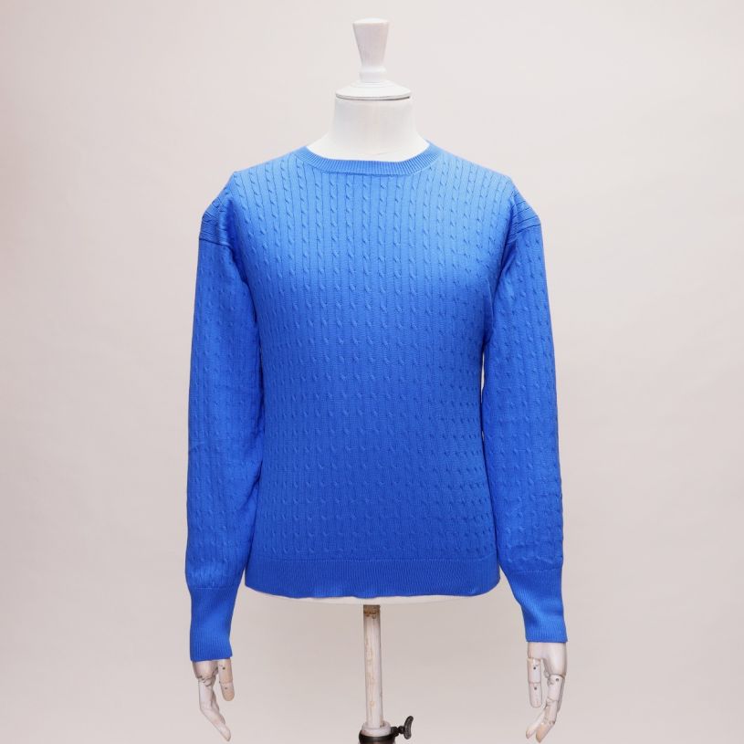 Soft Cotton Fine Cable Sweater in Blue | Anderson & Sheppard Shop